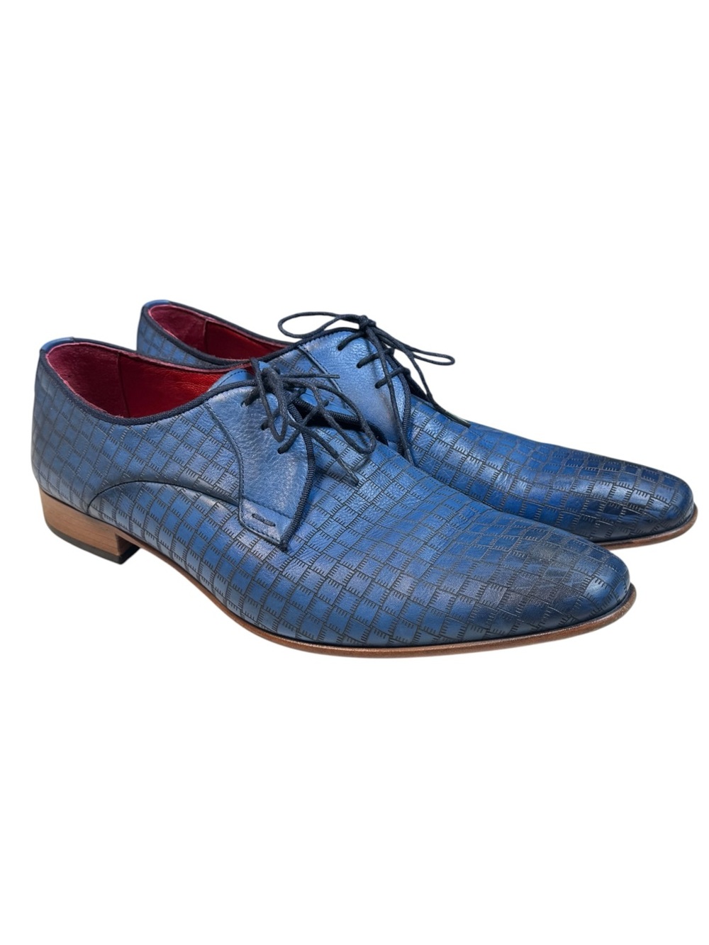 S' Baker Blue Weave Embossed Leather Oxford Derby Dress Lace-Up Shoes Italy 45
